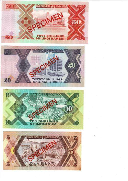 Uganda Perfect unc Banknote set  1000 500 200 100 50 20 10 5 shillings 1987 to 1996
