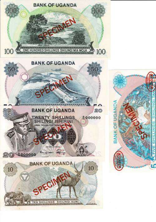 Uganda specimen UNC set 5 notes 100 50 20 10 and 5 RARE