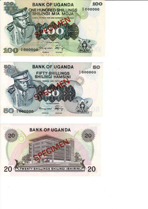 Uganda specimen UNC set 5 notes 100 50 20 10 and 5 RARE