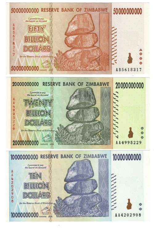 1 Billion to 50 Billion perfect UNC Zimabwe set 5 NOTES