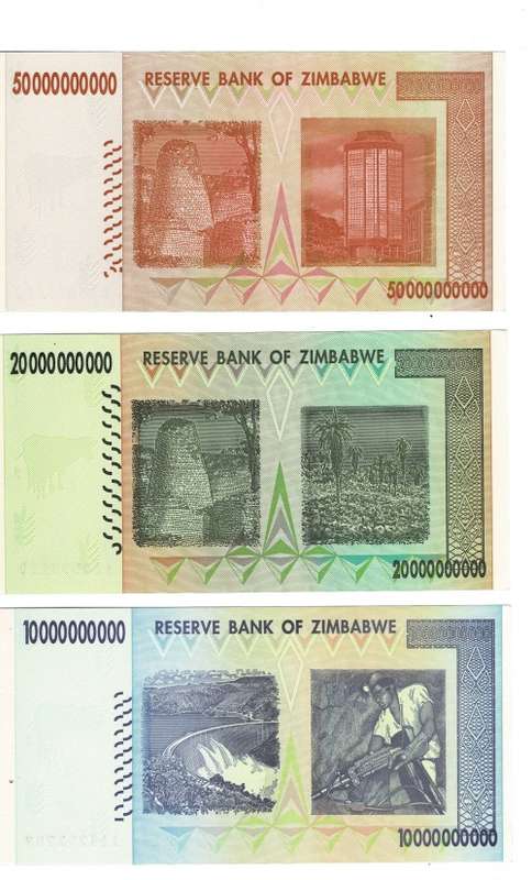 1 Billion to 50 Billion perfect UNC Zimabwe set 5 NOTES