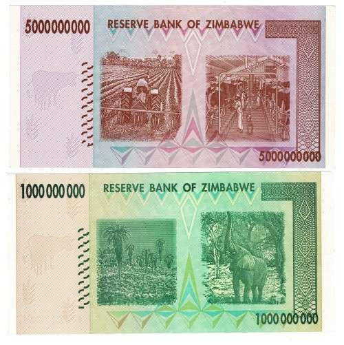 1 Billion to 50 Billion perfect UNC Zimabwe set 5 NOTES