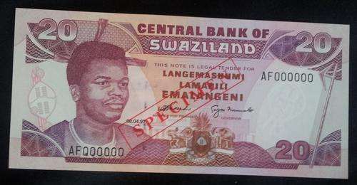 Specimen Swaliland E20 Uncirculated and rare