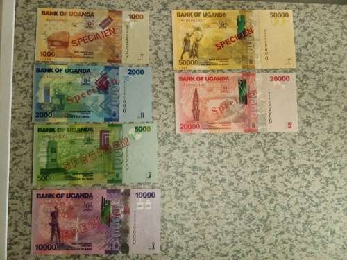 SPECIMEN  banknote set. uganda all AA prefix except 1 2010 and 2014