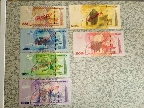 SPECIMEN  banknote set. uganda all AA prefix except 1 2010 and 2014