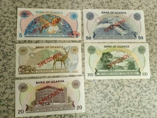 uganda SPECIMEN SET. multiple prefix but same signatures so same era. unc