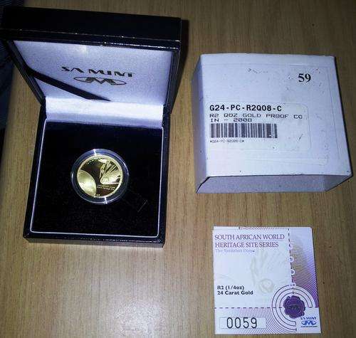 RARE Vredefort Dome 1/4 Oz SOLID 24ct GOLD coin PROOF and low mintage number. only 2000 worldwide