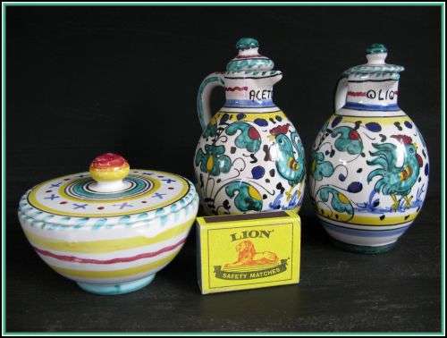 Deruta hand painted pottery 3 condiment items