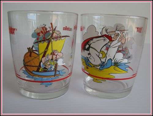 Two collectable Nutella Asterix drinking glasses