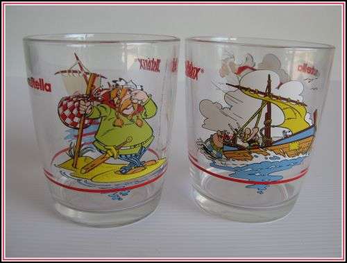 Two collectable Nutella Asterix drinking glasses