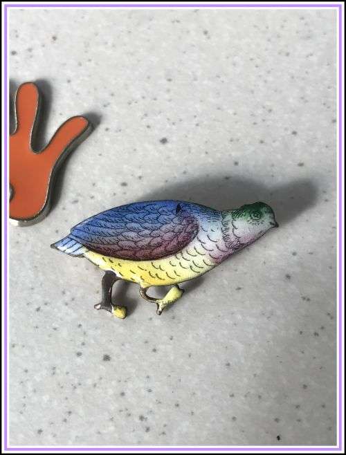 Pheasant bird small brooch. Enamel.