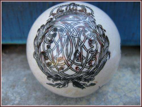 Antique earthenware carpet ball. Victorian, Scotland.