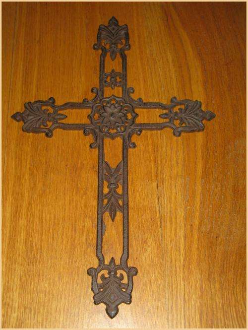 Ornamental metal cross. Brown. Height 46cm