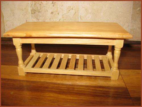 Doll house kitchen utility table. Pine wood 1/12 miniature - 14cm long.