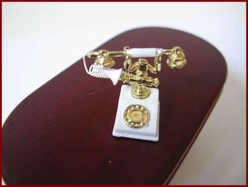 Doll house miniature WHITE telephone old fashioned. Scale 1:12