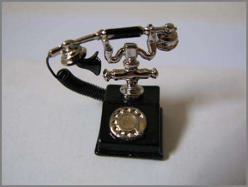 Doll house miniature BLACK telephone old fashioned. Scale 1:12