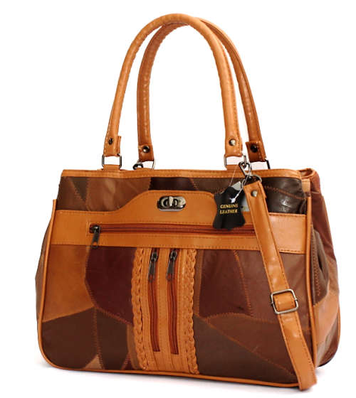 Genuine leather handbag in Cognac