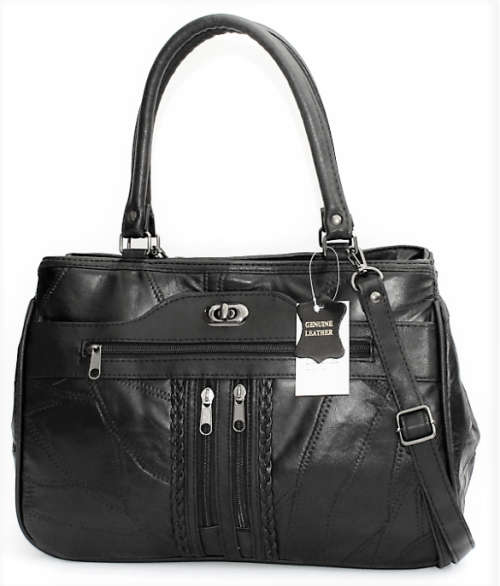 Genuine leather handbag in black