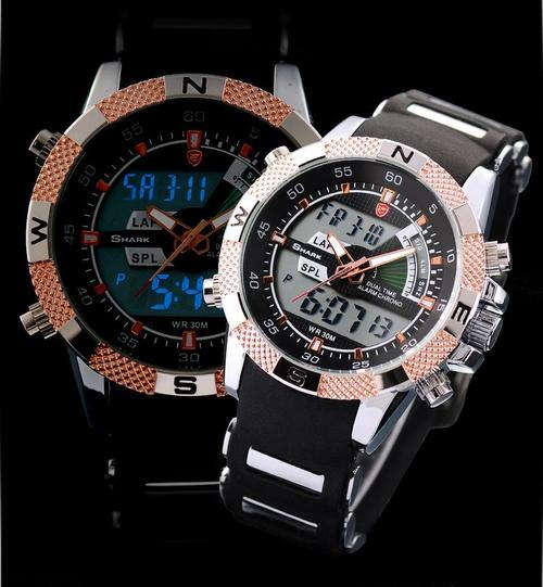 SHARK DUAL LED CHRONOGRAPH LTD GOLD PORBEAGLE REGATTA WATCH W/ BOX