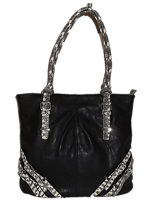 Stylish Shopper in Black & Faux-Snake Trim