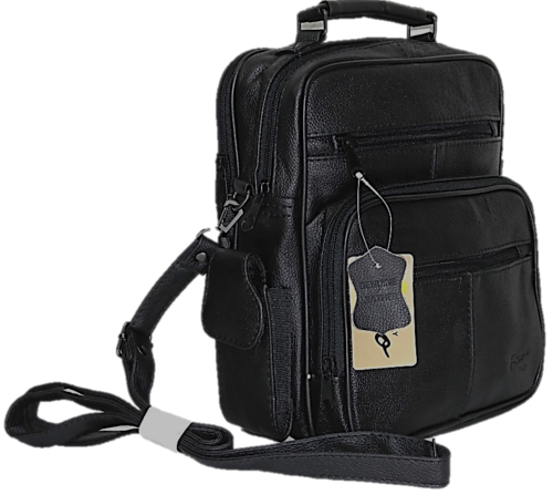 GENUINE LEATHER MESSENGER/TABLET BAG IN BLACK