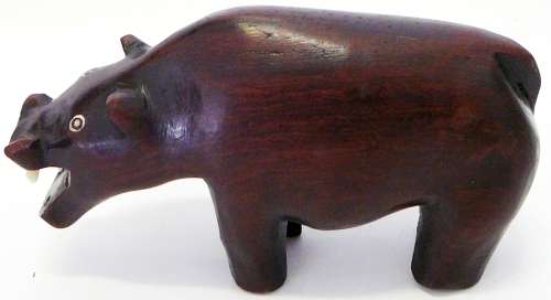Carved Wooden Hippo with a 'Broken Tooth'