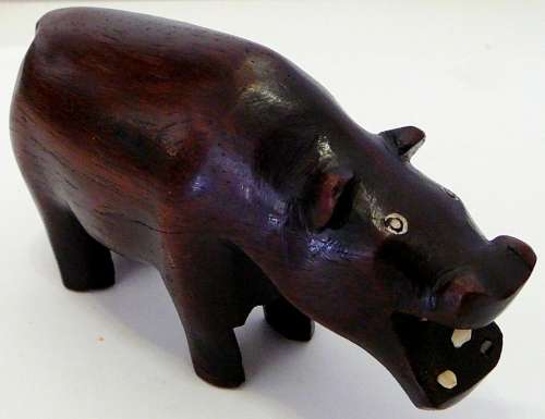 Carved Wooden Hippo with a 'Broken Tooth'
