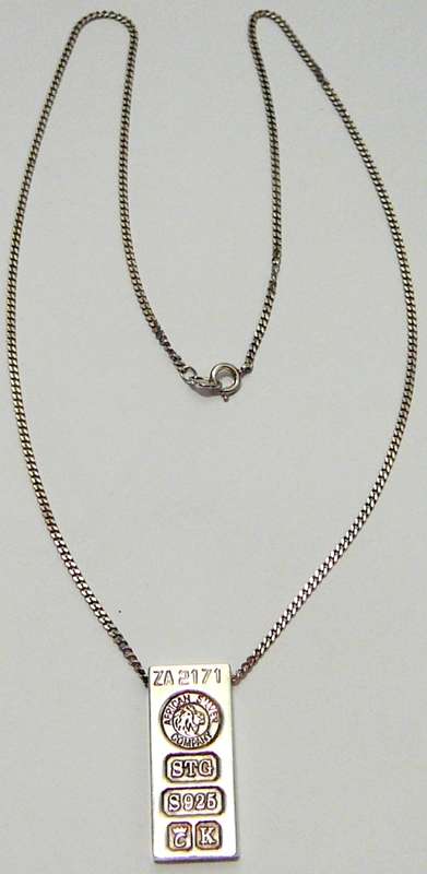 Vintage Sterling Silver Bar Pendant on Silver Chain