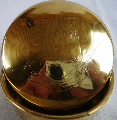 An Antique Brass Tin with The Coat of Arms of Wales