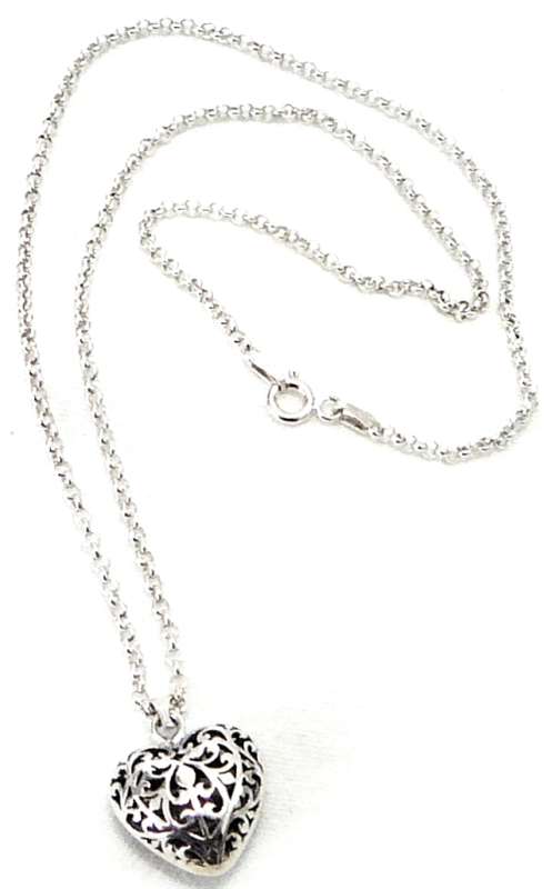 Cute Sterling Silver Heart Pendant on Sterling Silver Chain