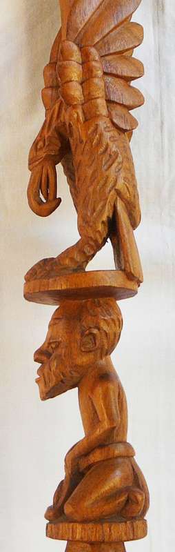 An African Carved Ceremonial Walking Stick - Vulture Perched on Mans Head