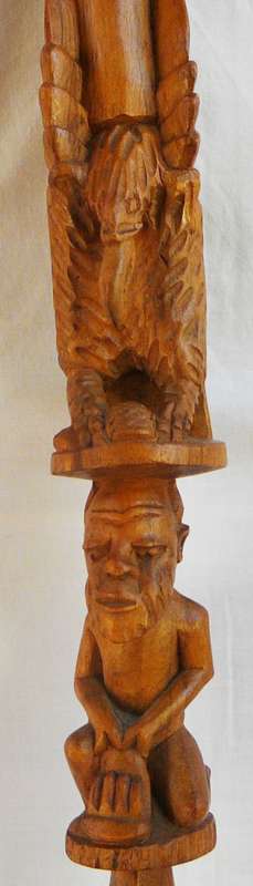 An African Carved Ceremonial Walking Stick - Vulture Perched on Mans Head