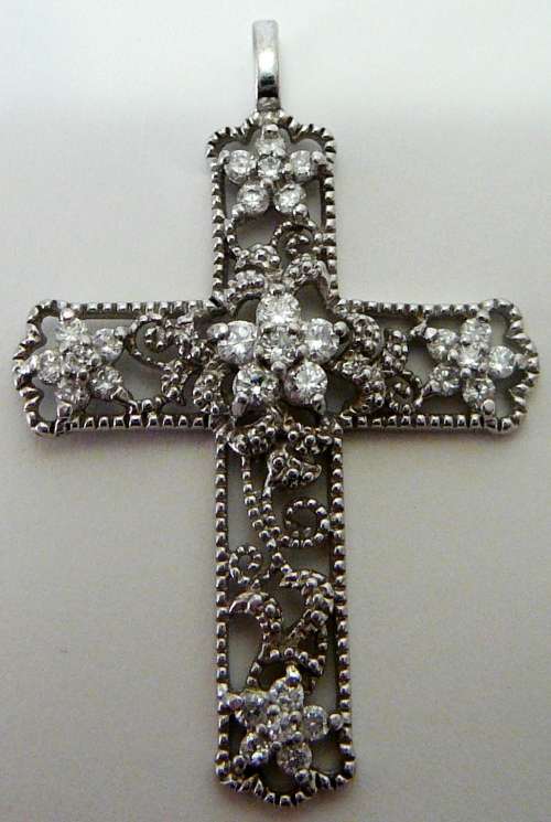 Beautiful Sterling Silver Cross With a Flower Design of CZ's