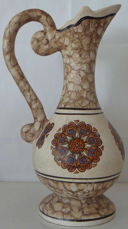A Tall Hand Painted Majolica Water Jug from SHIRAZ