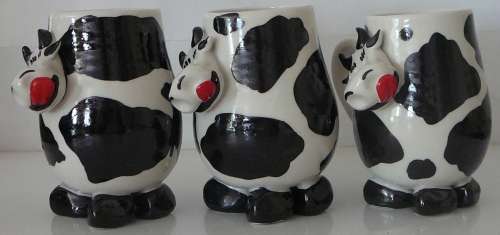 3 Very Cute Hand Made COW Coffee Mugs