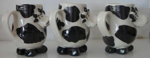 3 Very Cute Hand Made COW Coffee Mugs
