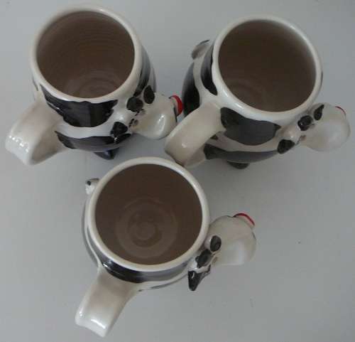 3 Very Cute Hand Made COW Coffee Mugs