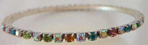 A Multi Coloured Diamante Bangle set into Silver Coloured Metal