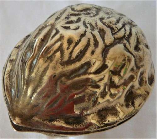 Very Unusual Vintage Walnut Shaped  Solid Brass Nutcracker