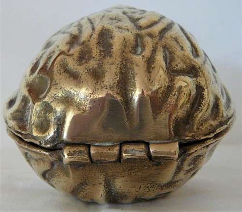 Very Unusual Vintage Walnut Shaped  Solid Brass Nutcracker