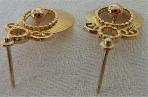 An Elaborate Pair of Hand Crafted 9ct Yellow Gold Earrings
