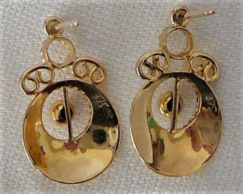An Elaborate Pair of Hand Crafted 9ct Yellow Gold Earrings