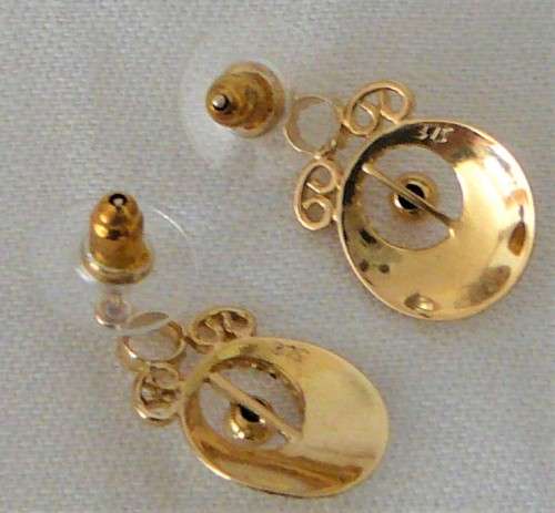 An Elaborate Pair of Hand Crafted 9ct Yellow Gold Earrings