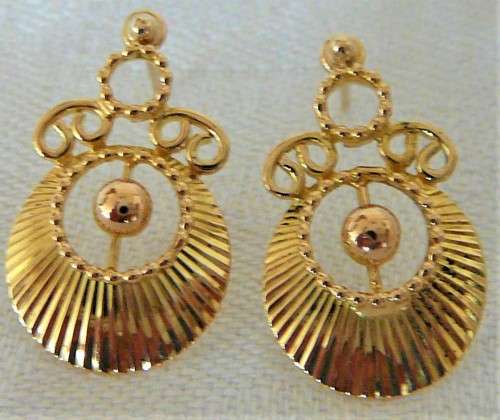 An Elaborate Pair of Hand Crafted 9ct Yellow Gold Earrings