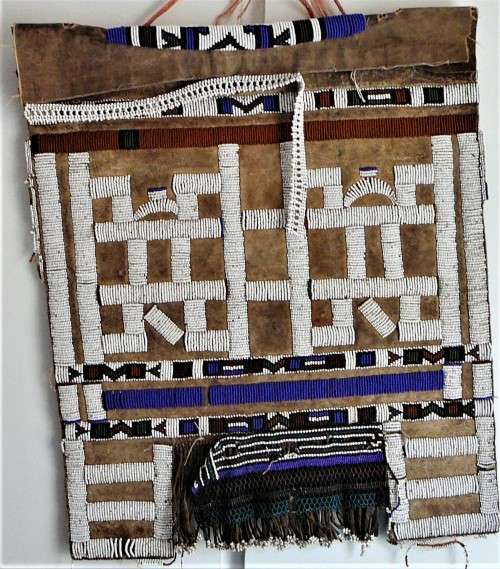 A Hand Made Glass Bead and Leather African Wall Hanging