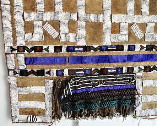 A Hand Made Glass Bead and Leather African Wall Hanging