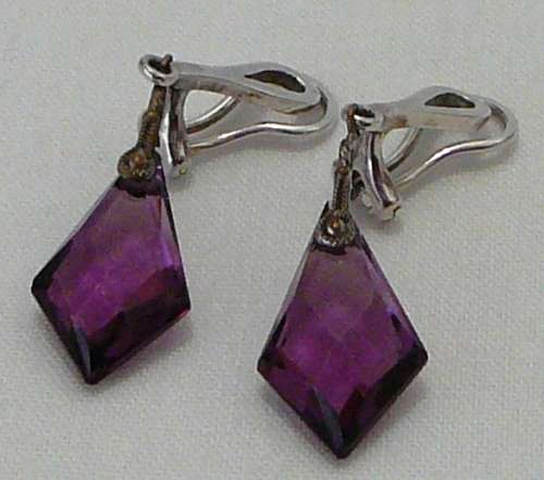 A Stunning Pair of Silver Clip On Amethyst Earrings