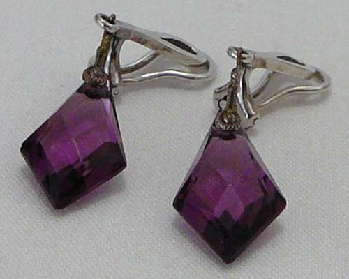 A Stunning Pair of Silver Clip On Amethyst Earrings