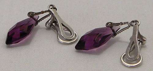 A Stunning Pair of Silver Clip On Amethyst Earrings