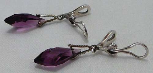 A Stunning Pair of Silver Clip On Amethyst Earrings